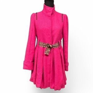 💖 Alice + Olivia Hot Pink Wool Pleated Belted Coat| Best fits XS–S (PTP 18)